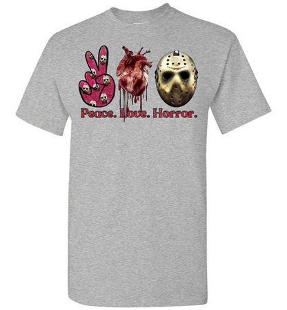Peace Love Horror Halloween Tee Shirt Top T-Shirt