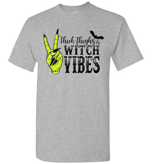 Thick Thighs Witch Vibes Halloween Graphic Tee Shirt Top
