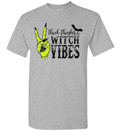 Thick Thighs Witch Vibes Halloween Graphic Tee Shirt Top