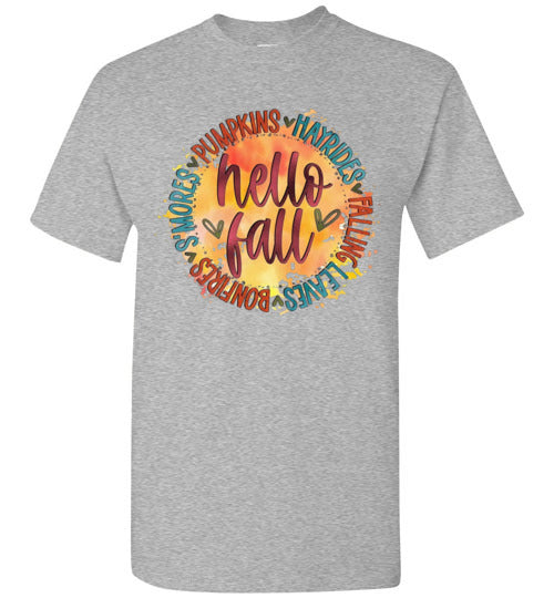 Hello Fall Autumn Graphic Tee Shirt Top