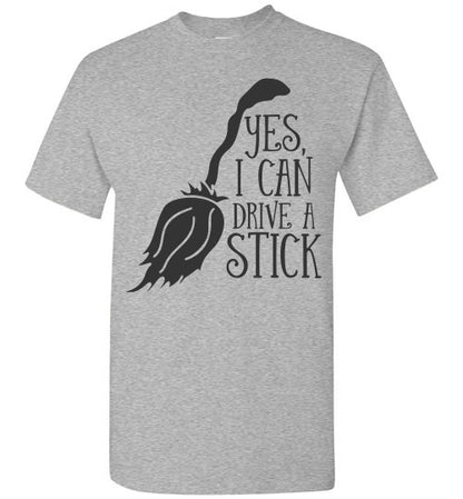 I Can Drive A Stick Halloween Witch Graphic Tee Shirt Top