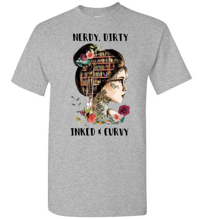 Nerdy Dirty Inked and Curvy Tattoo Lady Tee Shirt Top T-Shirt