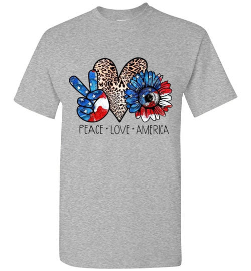 Peace Love America Patriotic American Fourth Of July Graphic Tee Shirt Top