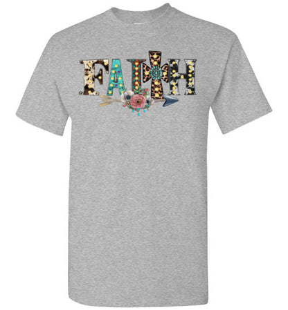 Faith Cross Leopard Christian Tee Shirt Top T-Shirt