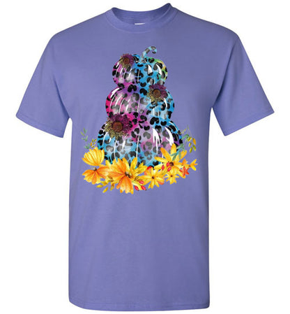 Triple Stacked Leopard Pumpkins Fall Autumn Tee Shirt Top