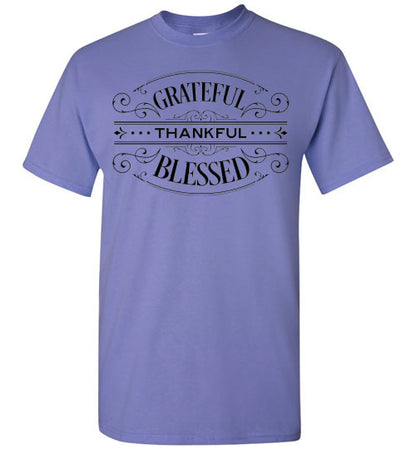 Grateful Thankful Blessed Fall Autumn Thanksgiving Graphic Tee Shirt top