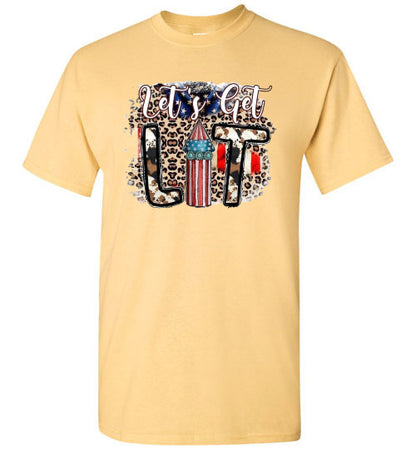 Let's Get Lit Funny Patriotic American USA 4th Of July Tee Shirt Graphic Top