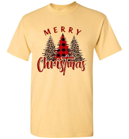 Plaid Leopard Merry Christ!as Tree Top Tee Shirt T-Shirt