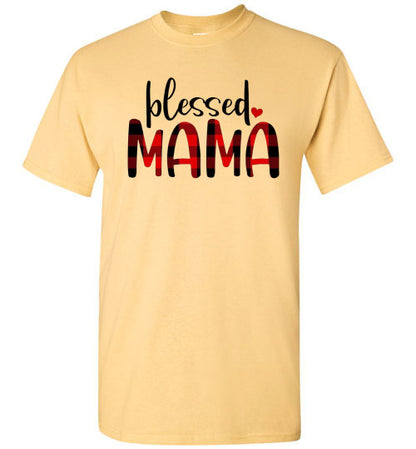 Blessed Mama Plaid Buffalo Check Lumberjack Tee Shirt Top T-Shirt