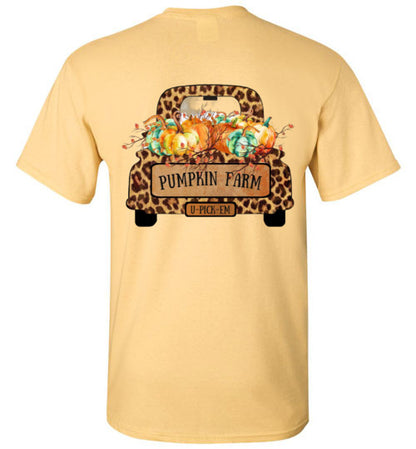 Pumpkin Farm Leopard Print Truck Graphic Tee Shirt Top T-Shirt