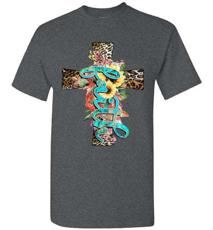 Leopard face cross tee shirt top graphic t-shirt