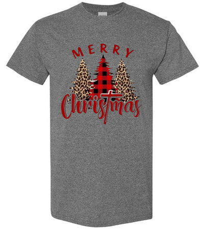 Plaid Leopard Merry Christ!as Tree Top Tee Shirt T-Shirt