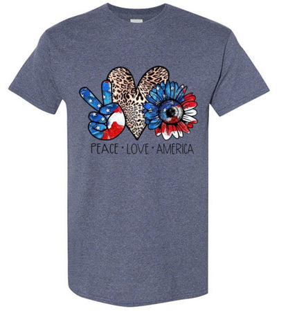 Peace Love America Patriotic American Fourth Of July Graphic Tee Shirt Top