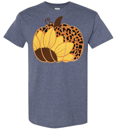 Sunflower Leopard Print Pumpkin Tee Graphic Top Shirt T-Shirt