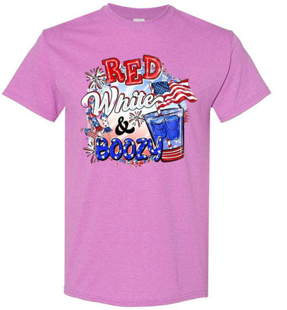 Red White & Boozy Funny Patriotic American USA 4th Of July Tee Shirt Graphic Top