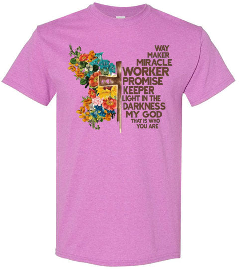 Way Maker Miracle Worker Promise Keeper Christian Cross Tee Shirt Top