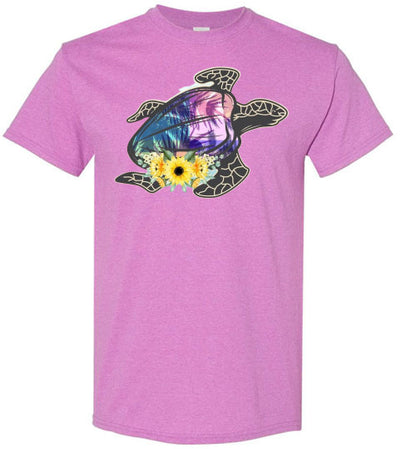 Sea Turtle With Flowers Graphic Tee Shirt Top