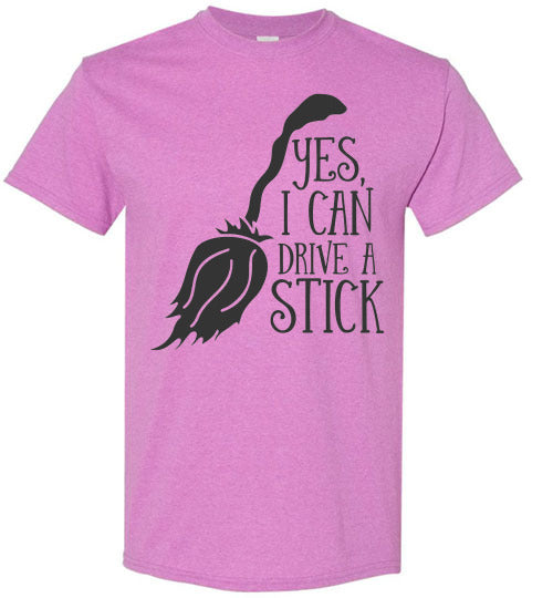 I Can Drive A Stick Halloween Witch Graphic Tee Shirt Top