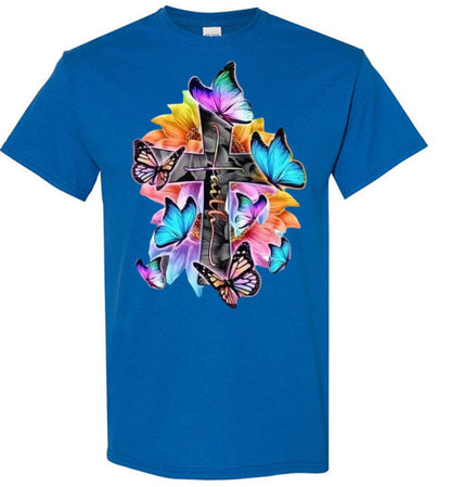 Faith Cross Butterfly Tee Shirt Top T-Shirt