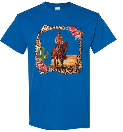 Leopard cowboy horse graphic t-shirt top tee