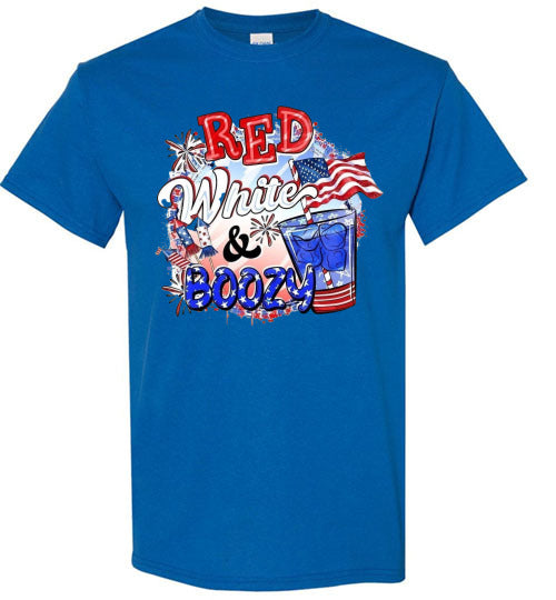 Red White & Boozy Funny Patriotic American USA 4th Of July Tee Shirt Graphic Top