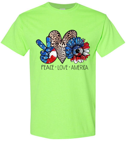 Peace Love America Patriotic American Fourth Of July Graphic Tee Shirt Top