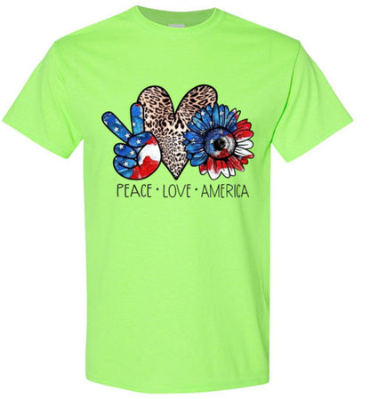 Peace Love America Patriotic American Fourth Of July Graphic Tee Shirt Top