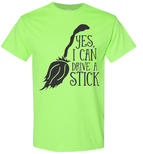 I Can Drive A Stick Halloween Witch Graphic Tee Shirt Top