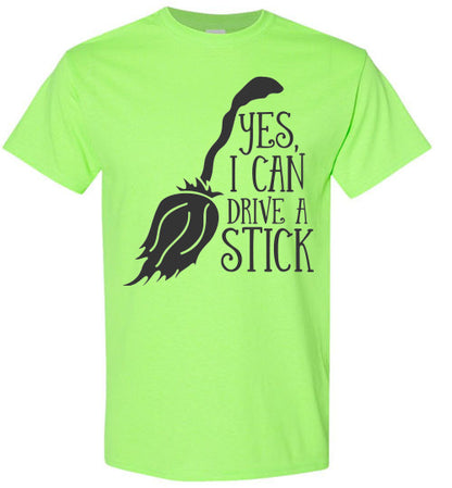 I Can Drive A Stick Halloween Witch Graphic Tee Shirt Top