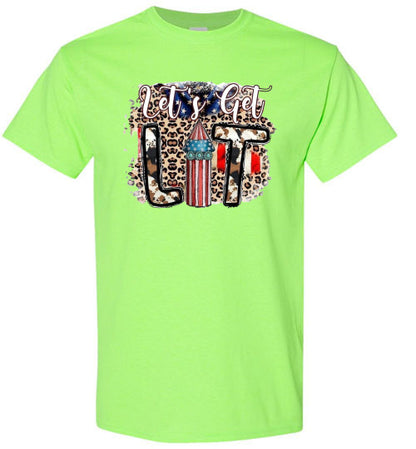 Let's Get Lit Funny Patriotic American USA 4th Of July Tee Shirt Graphic Top