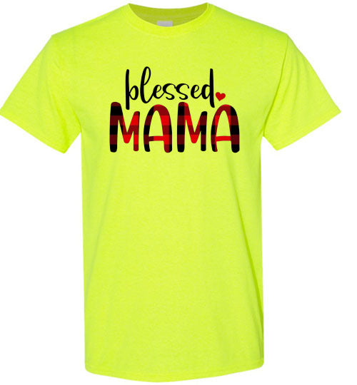 Blessed Mama Plaid Buffalo Check Lumberjack Tee Shirt Top T-Shirt