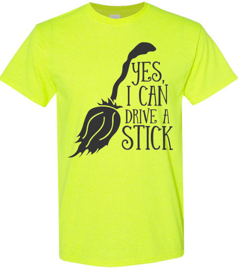 I Can Drive A Stick Halloween Witch Graphic Tee Shirt Top