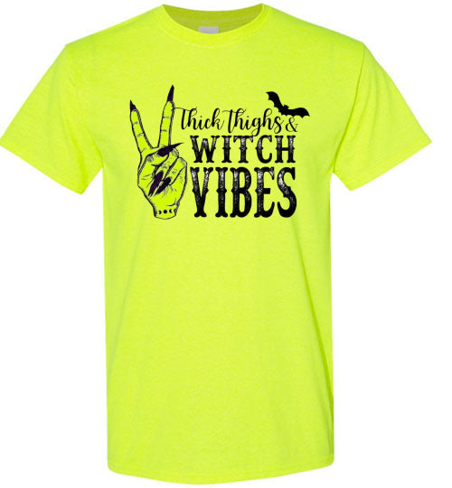 Thick Thighs Witch Vibes Halloween Graphic Tee Shirt Top