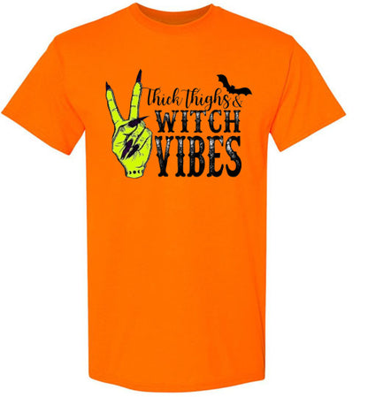 Thick Thighs Witch Vibes Halloween Graphic Tee Shirt Top