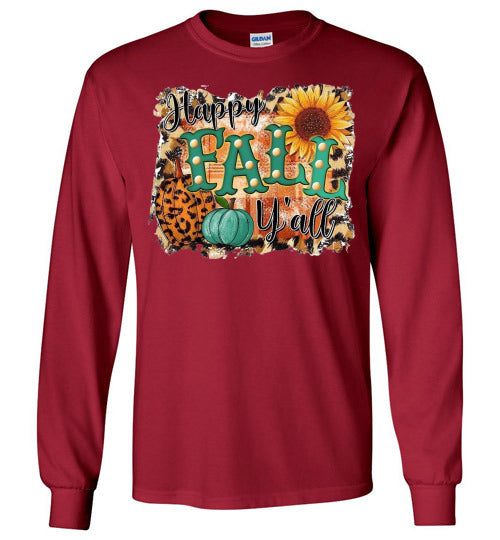 Happy Fall Y'all Long Sleeve Graphic Print Tee Shirt Top