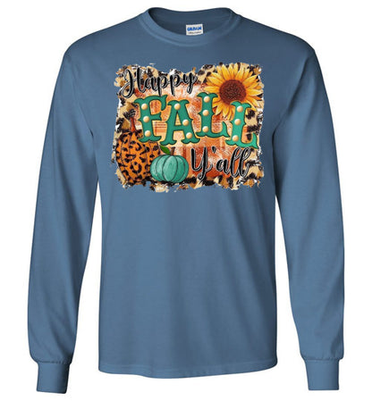 Happy Fall Y'all Long Sleeve Graphic Print Tee Shirt Top