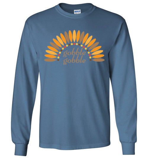 Gobble Gobble Turkey Thanksgiving Long Sleeve Graphic Tee Shirt Top