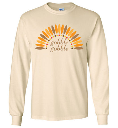 Gobble Gobble Turkey Thanksgiving Long Sleeve Graphic Tee Shirt Top