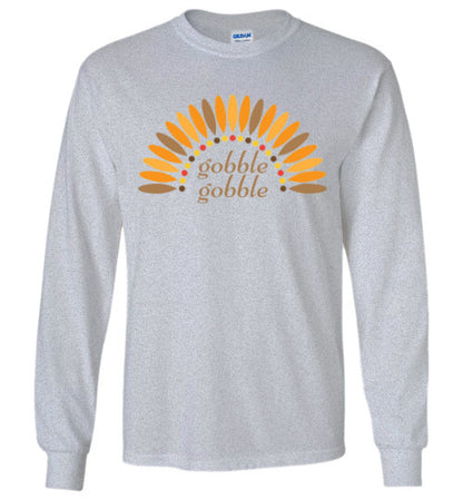 Gobble Gobble Turkey Thanksgiving Long Sleeve Graphic Tee Shirt Top