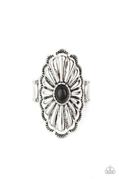 Cottage Couture - Black Silver Stretchy Ring Paparazzi Jewelry Accessories 7808
