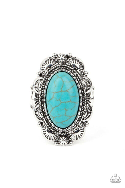Bring Down The RANCH House - Blue Stretchy Ring Paparazzi Jewelry Accessories 7810