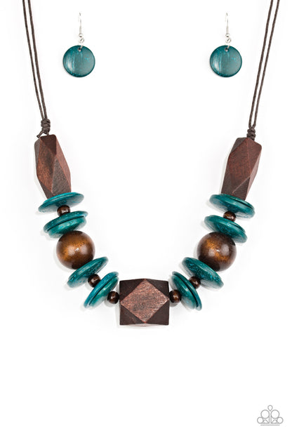 Pacific Paradise - Blue Wood Necklace 075