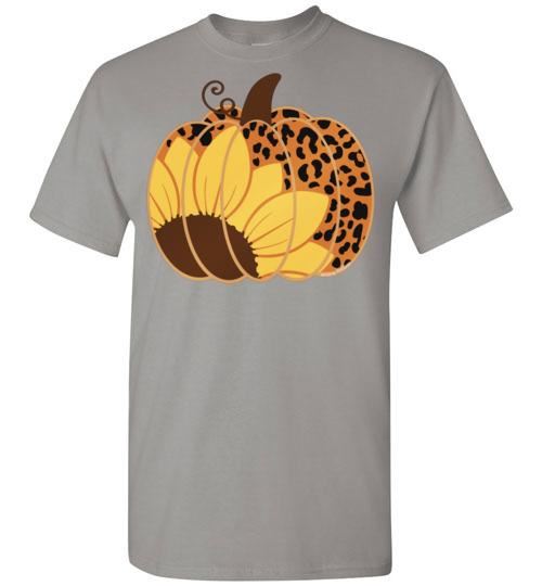 Sunflower Leopard Print Pumpkin Fall Tee Graphic Top Shirt T-Shirt