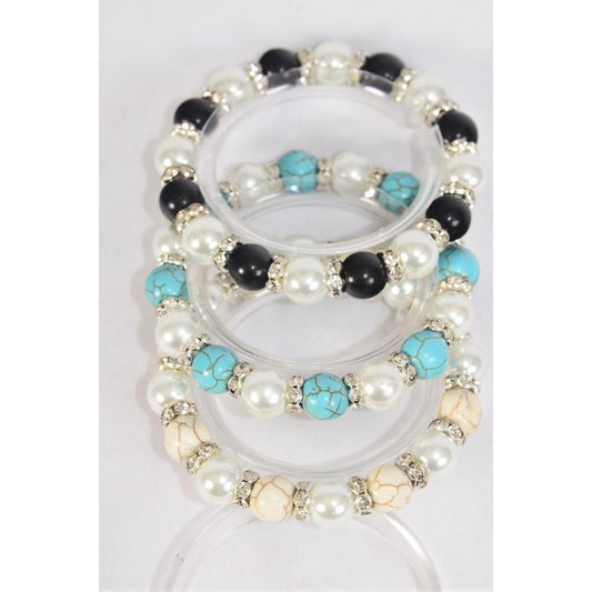 Semiprecious Stone & Bezel Stretch Bracelet