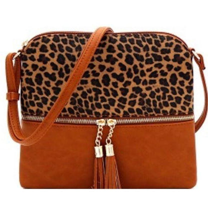 Leopard Print Front Pocket Cross Body Brown Bag