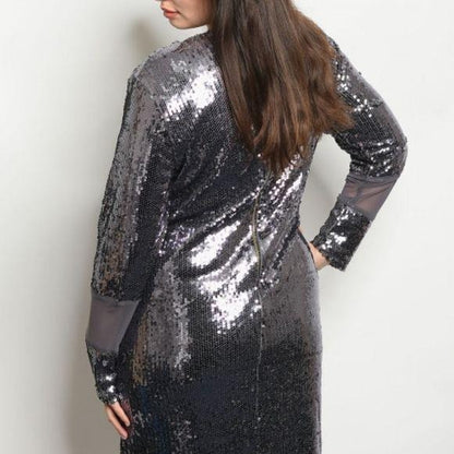 Plus Size Glam Sequin Cocktail Party Event Dress