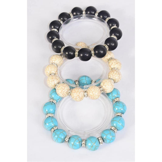 Semiprecious Stone & Rhinestone Bezel Stretch Bracelet 917