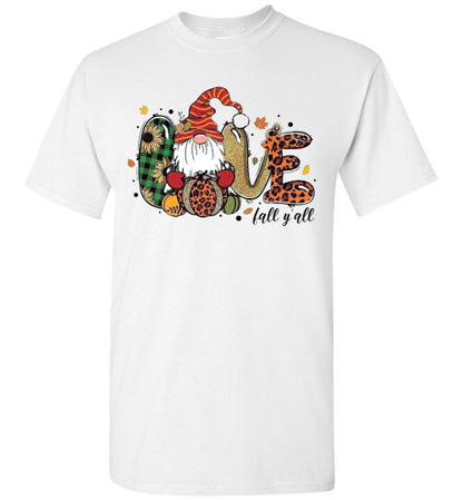 Love Fall Ya'll Gnome Autumn Graphic Tee Shirt top