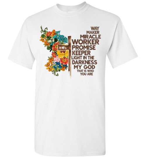 Way Maker Miracle Worker Promise Keeper Christian Cross Tee Shirt Top