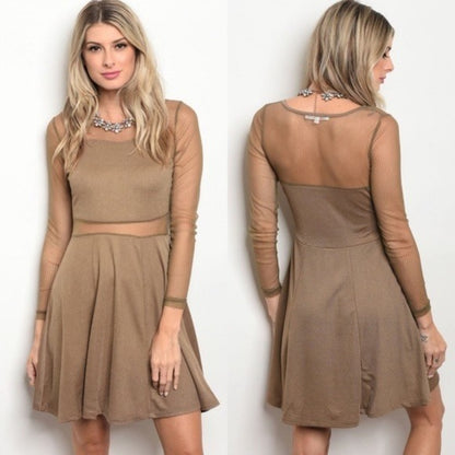Medium M Mocha Fit & Flare Long SLeeve Dress